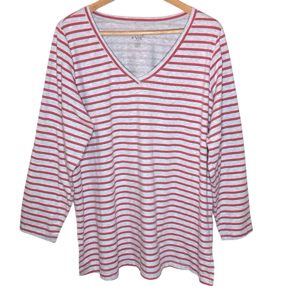 June + Vie | Long Sleeve V-Neck Striped Tunic 18W